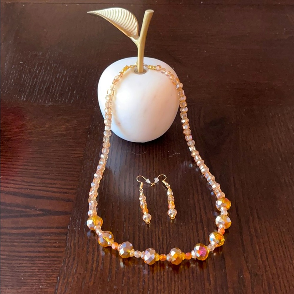 Amber glass necklace and earring set